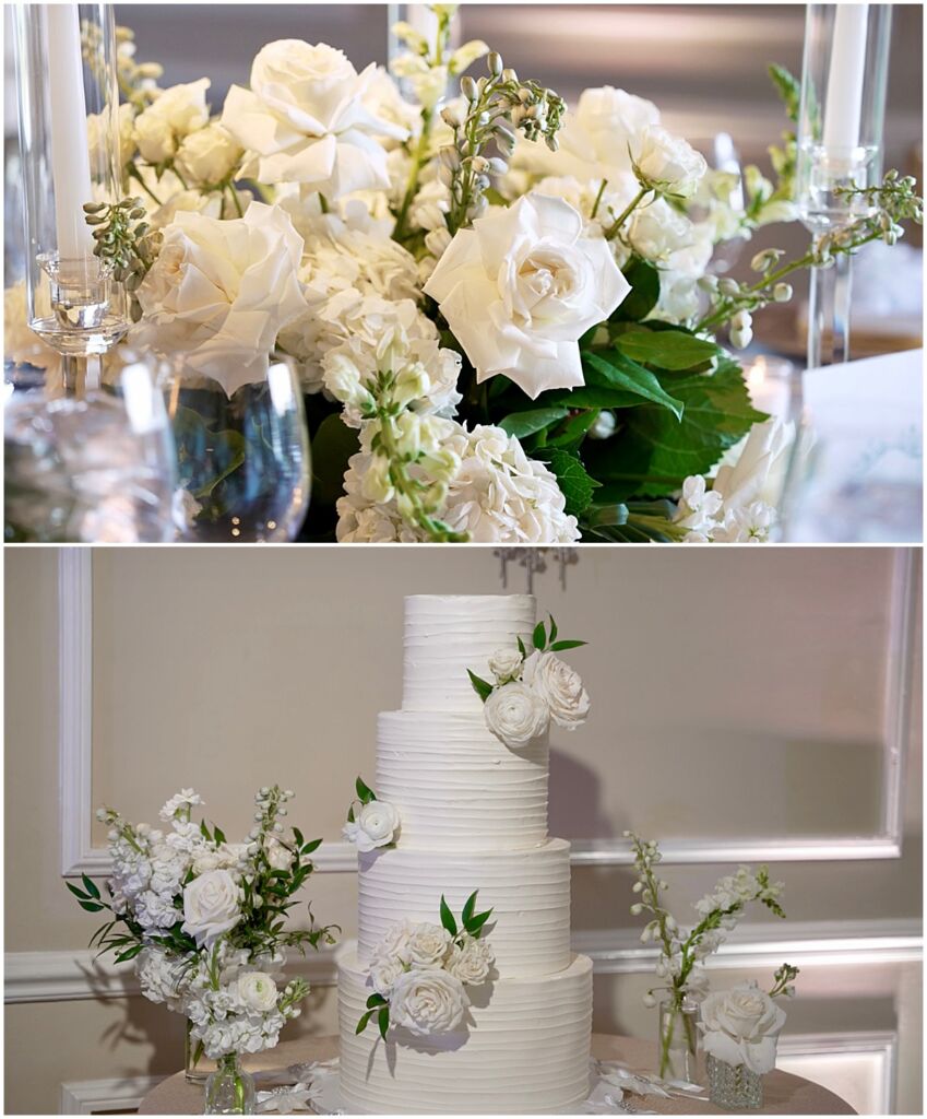 wedding florals at cake at Old Westbury Golf & Country Club Wedding