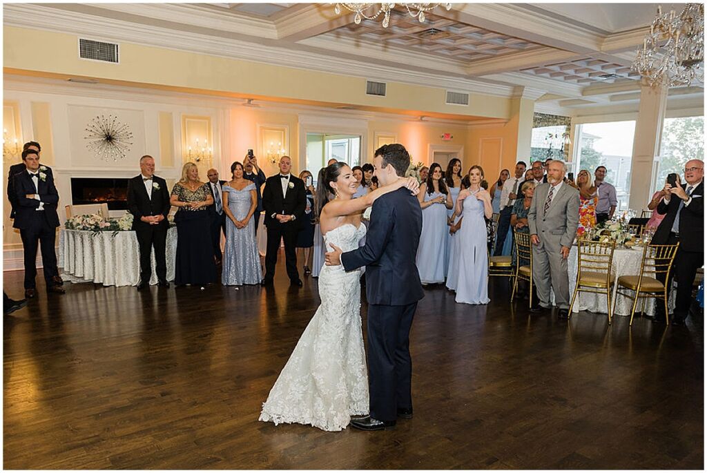 bride and groom at wedding reception at Soundview Caterers