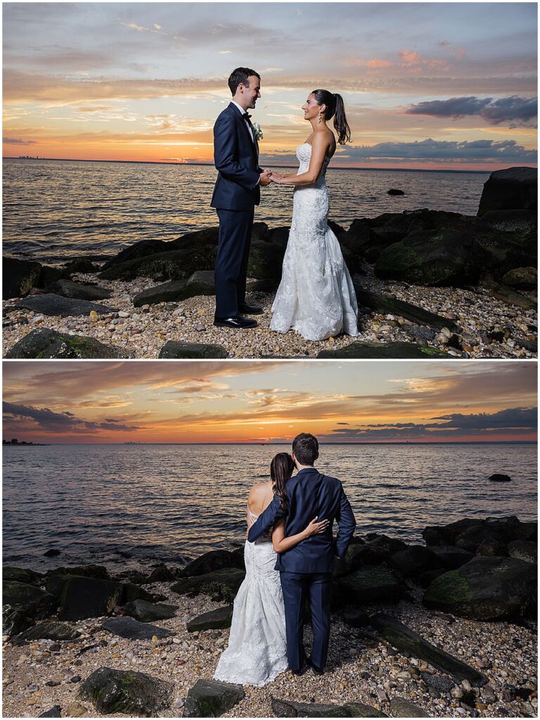Sunset couple portraits on the beach at Soundview Caterers, Long Island
