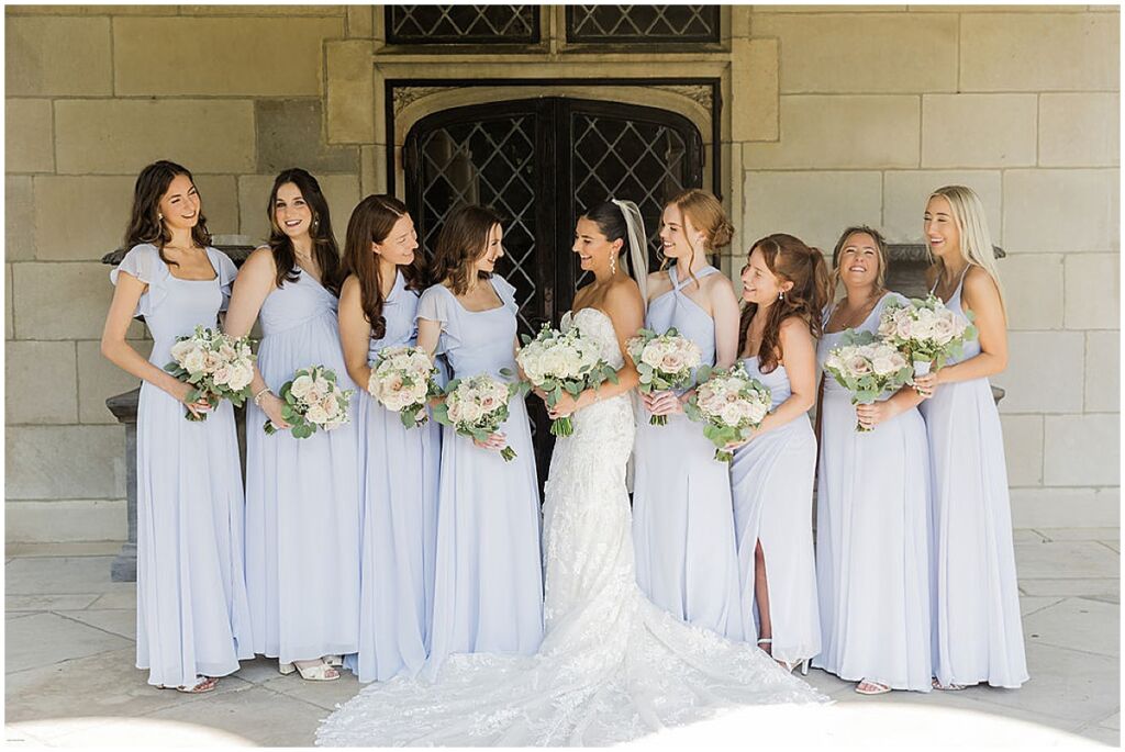 Bride with bridesmaids at Long Island wedding