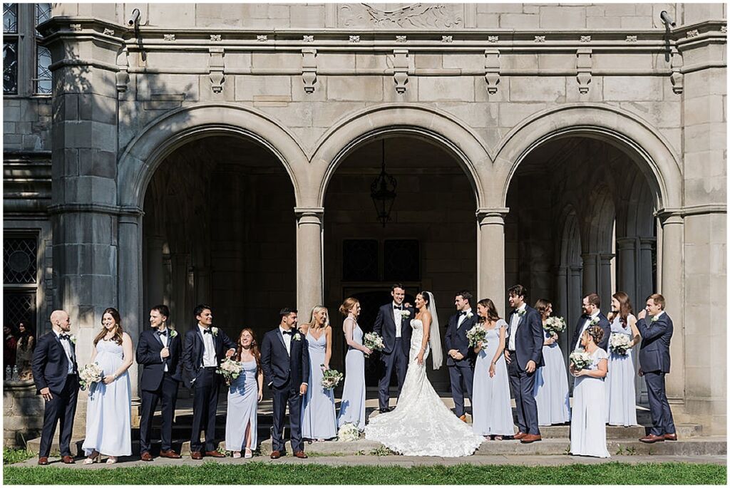 Bride and groom with wedding party at Long Island wedding